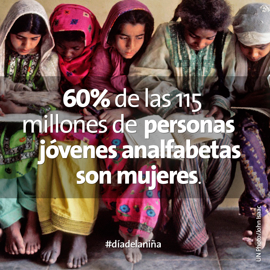 ONUMujeres's tweet photo. 60% de las 115 millones de personas jóvenes analfabetas son mujeres. #díadelaniña http://t.co/6JGkophfGz