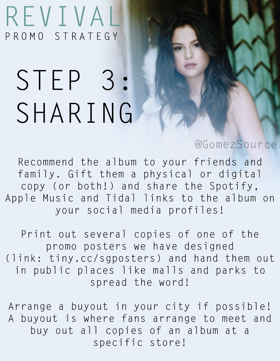 GomezSource's tweet photo. Let's make REVIVAL debut at #1! #REVIVAL Promo Strategy: http://t.co/0WlTjmjfTT