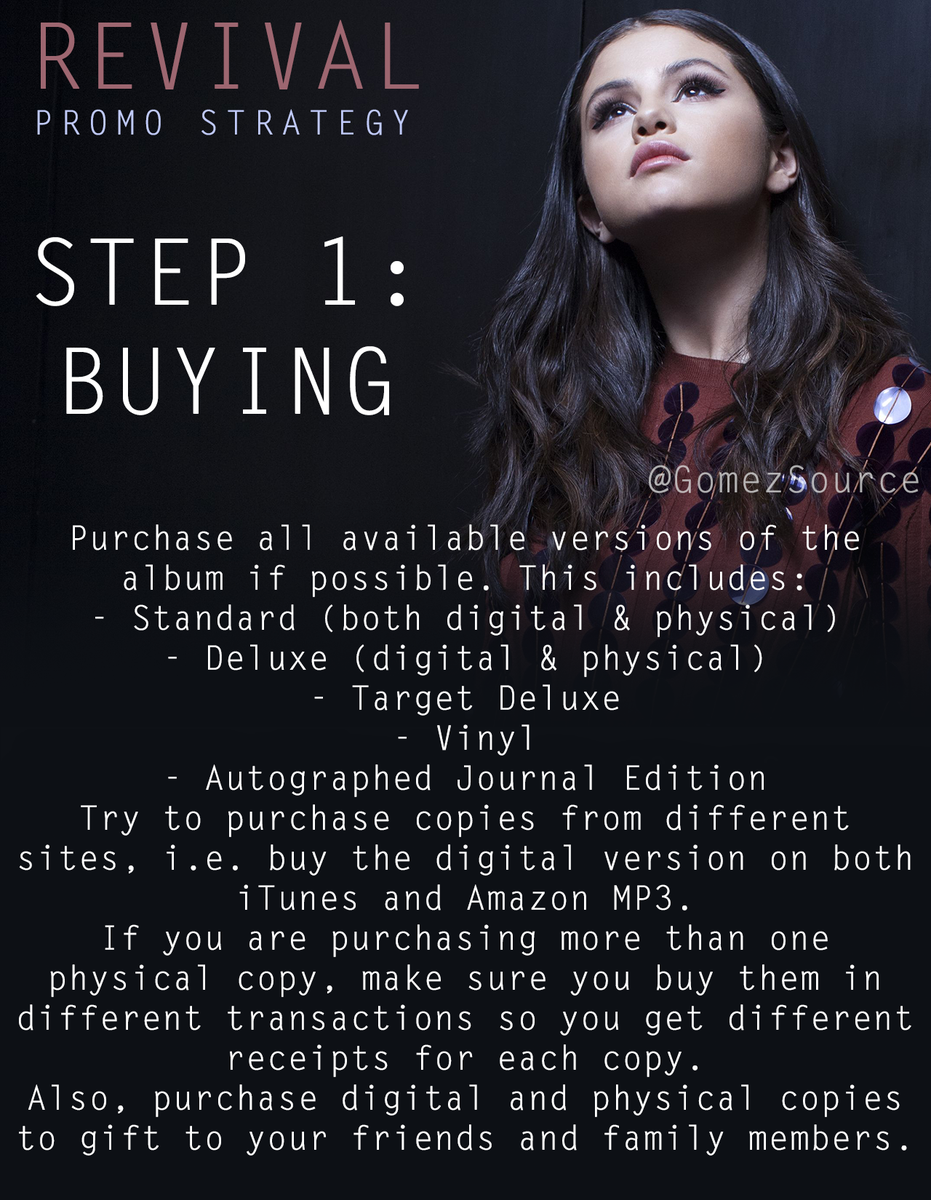 GomezSource's tweet photo. Let's make REVIVAL debut at #1! #REVIVAL Promo Strategy: http://t.co/0WlTjmjfTT