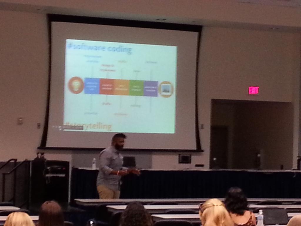 Vollmert805's tweet image. Why get kids coding? Coding process = writing process. @kylecsteele sharing the means, not the end. #gccue15