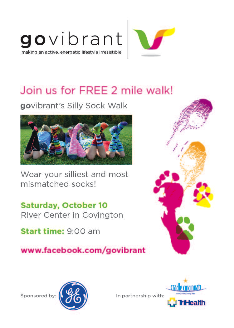 Got some silly socks? Join <a href="/govibrantnow/">go Vibrant</a> for a free, 2 mile walk this Saturday at the First Watch 9am #playlikeakid