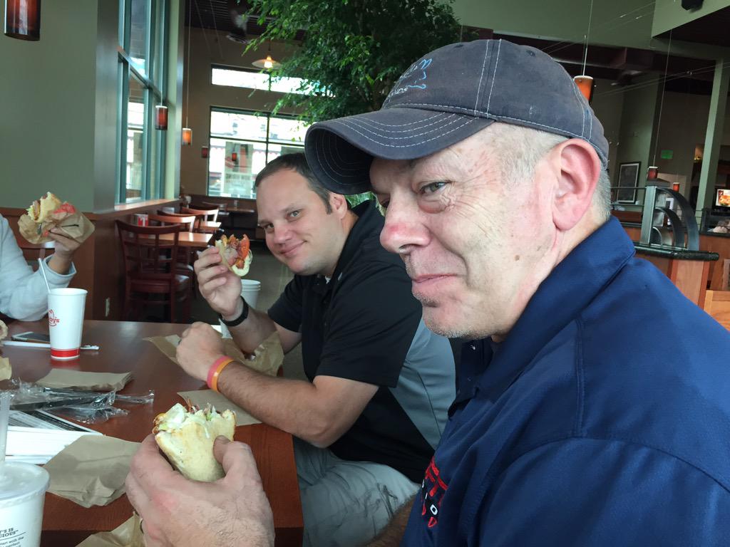 700espn's tweet photo. Lunch today for Patchin, Lukens and Osso thanks to Spokane #arby's. New brisket sandwich. #mmmm #theygotthemeats http://t.co/W2CHsCqF62