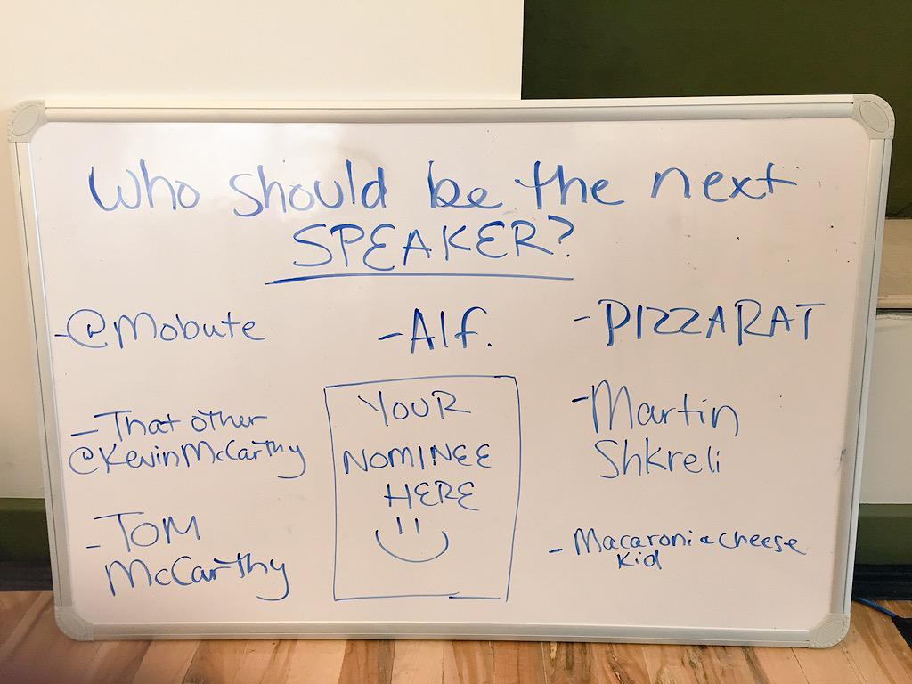 gdnwhiteboard's tweet photo. Kevin McCarthy's out. Who should be the next Speaker instead? http://t.co/WqUfUCcspt