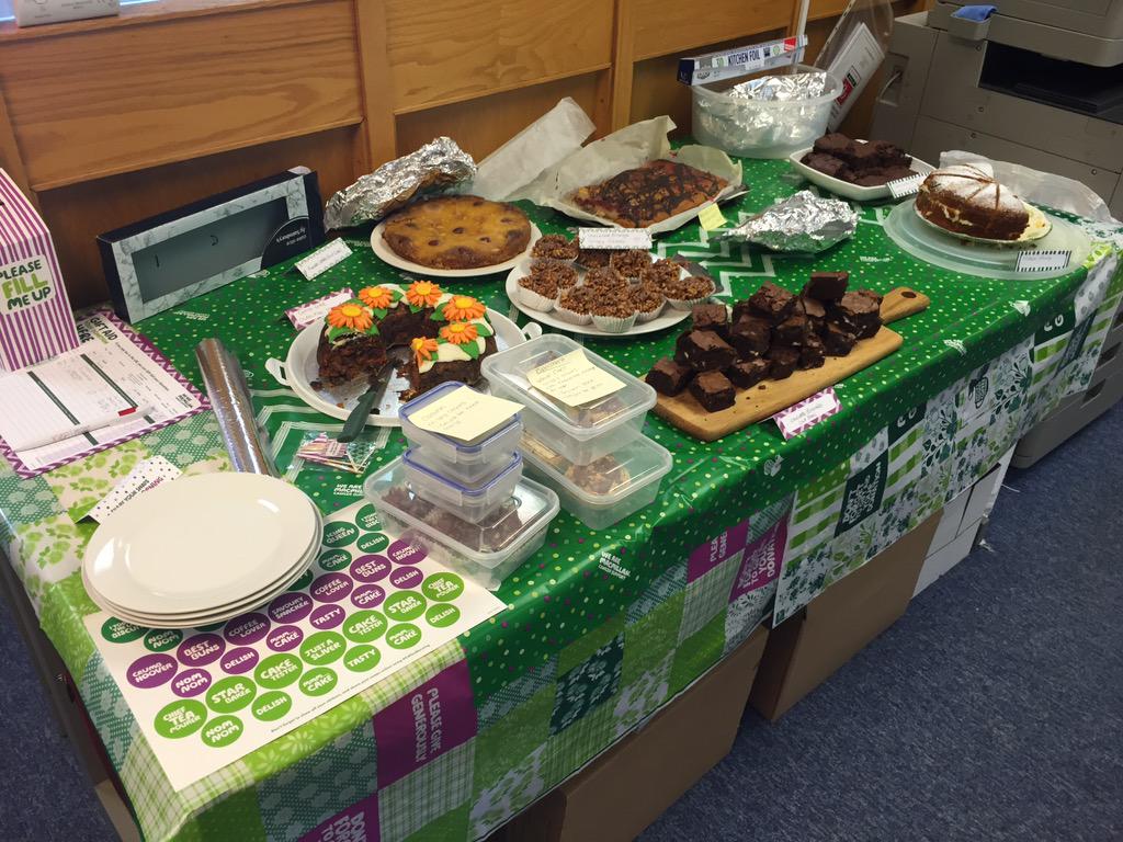 MateerialLoz's tweet photo. #MacmillanCoffeeMorning at work today, I think we were inspired by the #greatbritishbakeofffinal last night! http://t.co/rwyIYTizh6