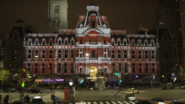PhillyLens's tweet photo. Watch: City Hall light show for Red Bull 'Art of Can' - http://t.co/fHMuHvhbTi http://t.co/TfGTnZmRts
