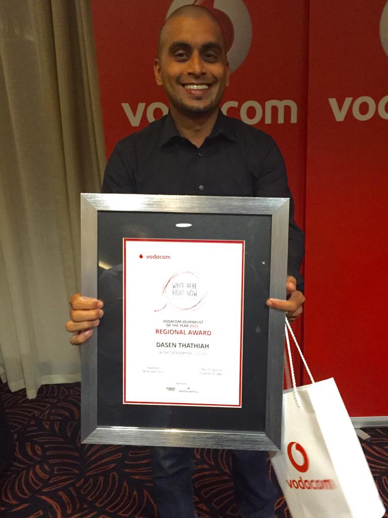 DasenThathiah's tweet photo. Another great night at #VJOY15. Congrats to all the winners, especially my @eNCA colleagues! http://t.co/mKOcaDE1FO