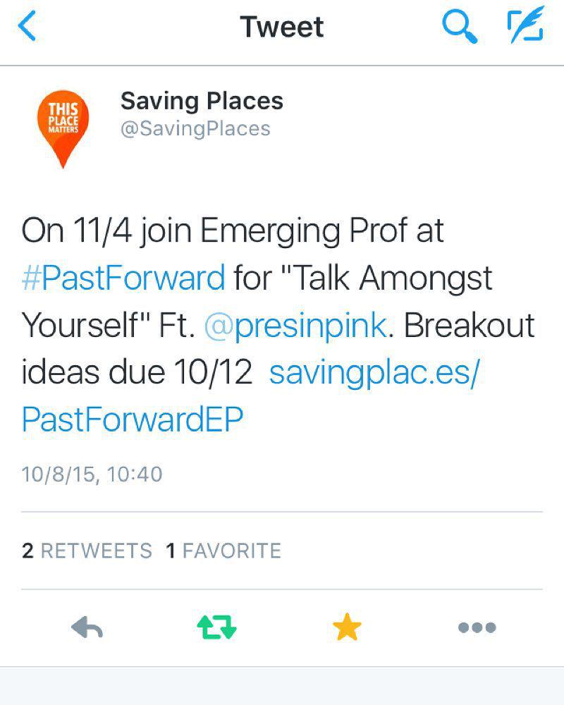 presinpink's tweet photo. Yes! I’m very excited to talk at the #pastforward2015 #presconf with @savingplaces and to… https://t.co/KMX0g7i3bW http://t.co/qsd1ZP91Vu