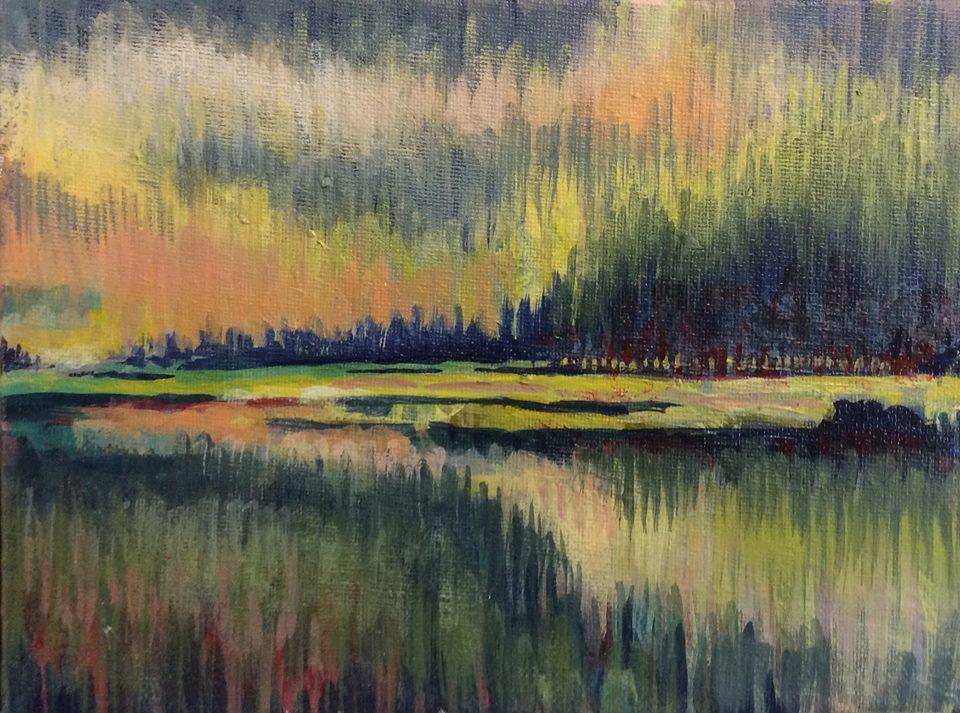 GregoryAdamson's tweet image. Mini #painting 'Vertical Impression" this piece started with lots of vertical color strokes evolving into a landscape