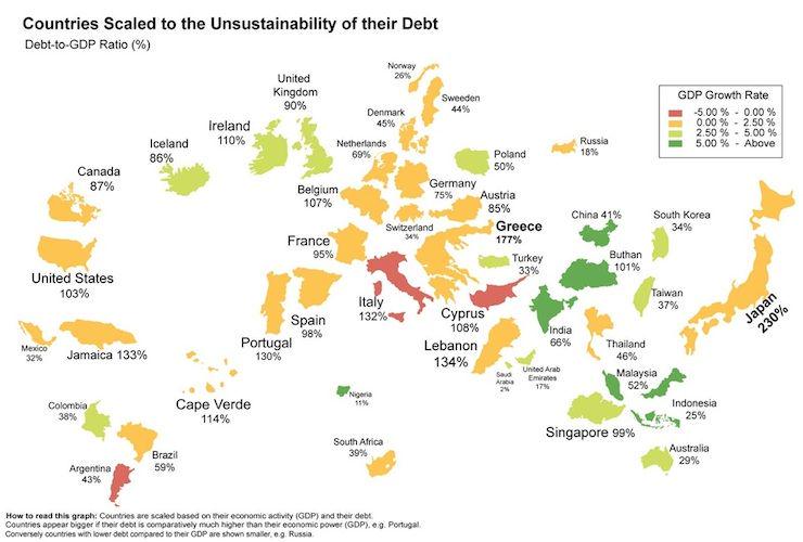 Tamaño Deuda Global ¿cómo sería el mapa del mundo? #economia