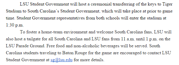 RossDellenger's tweet photo. #LSU is giving the keys to Tiger Stadium to South Carolina. 

They can come and go as they please. http://t.co/qNBtqHlVpY