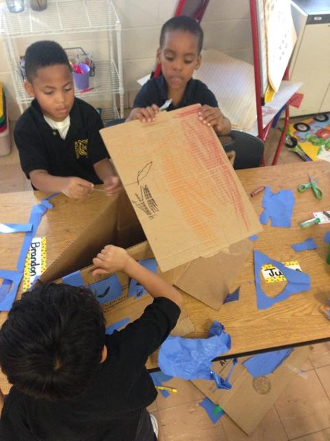 Kindergarten Engineers working hard. #TILTONSTEM #TiltonCardboard #CardboardChallenge