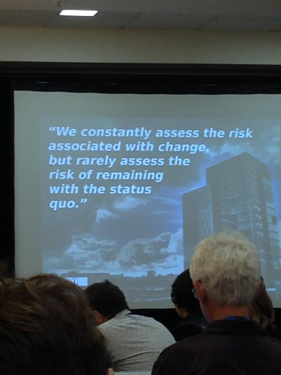 becc_baker's tweet photo. #growthmindset How risky is it sticking with the status quo? #ulearn15 https://t.co/2EXsC6Cgac"
