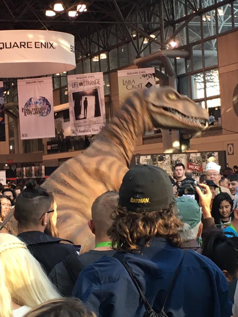 The eight foot tall Raptor is making a scene. #NYCC2015