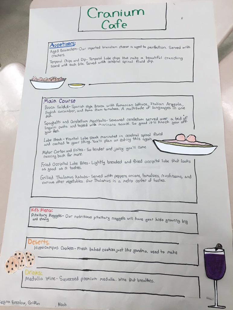 Mr Soboslay On Twitter Psych Kids Studying Brain Made Menus For A Zombie Restaurant Dishes Had To Be A Brain Part Very Creative Ideas Http T Co Ndr9f5k1j8