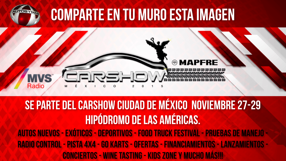 AutosyMas's tweet photo. Hora de dar RT y ser INVITADO V.I.P. A la noche de Inauguración del #CarShowDF que se llevará a cabo en el Hipódromo http://t.co/0MfKtzwrw7