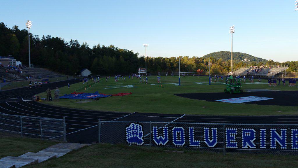 Shadows are falling on Polk County Stadium as we get ready for #Mitchell vs #PolkCounty at 6:30 on My40