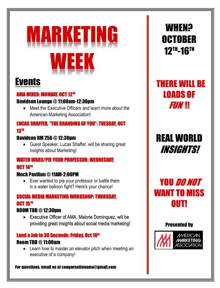 CSUAMA1's tweet image. #MARKETINGWEEK STARTS MONDAY! WE HAVE A GREAT SPEAKER AND A FEW WORKSHOPS TO BETTER YOUR FOR THE FUTURE! COME JOIN US
