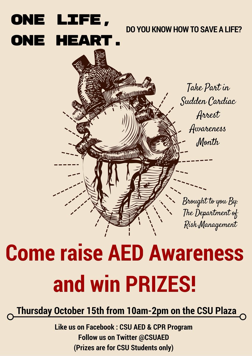 CSUAED's tweet image. Mark your calendars! One week from today is our AED Awareness Event on the CSU Plaza!!!