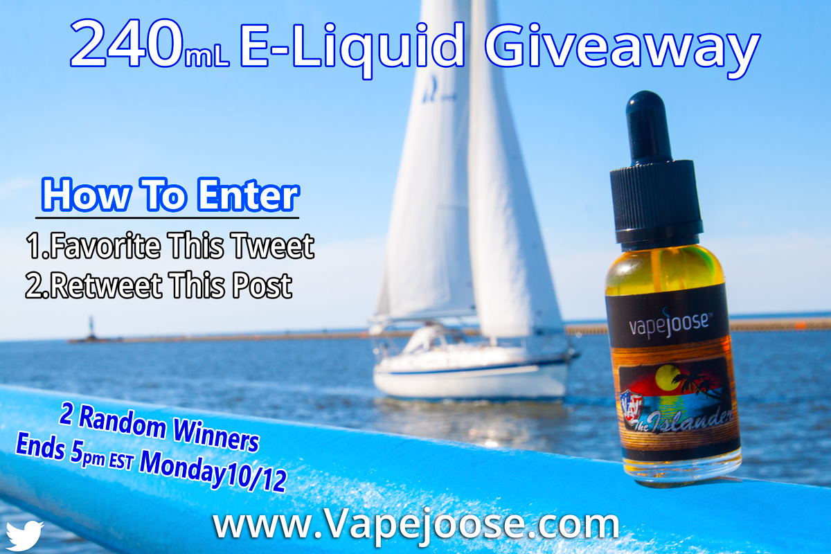 Vapejoosecom's tweet image. 240mL E-Liquid Giveaway
2 Random Winners will receive 120mL bottle of Vapejoose
Ends Monday 10/12
#Vapejoose #Vape