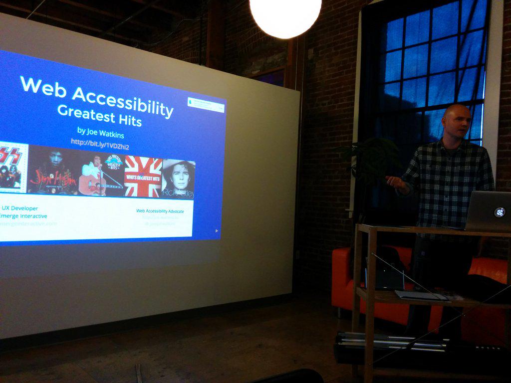 PDXSass's tweet photo. Getting ready to hear @_josephwatkins give us the greatest hits of web accessibility http://t.co/PZeVEFzyYx