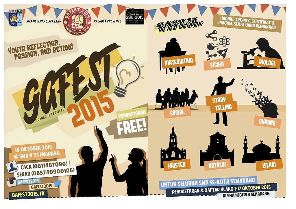 gafest2021's tweet photo. H-7 GANESHA FESTIVAL 2015, "Youth Reflection Passion And Action!" cc: @seputar_smg @PRO2SMG @SahabatSMG http://t.co/BSTNo5lCrr