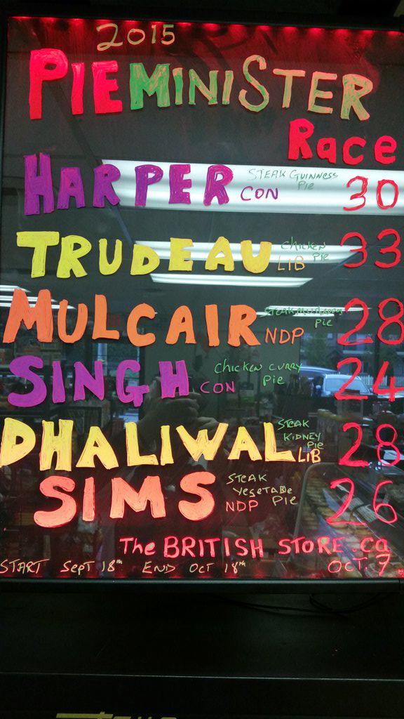 #harper #pcp 3 pies behind <a href="/JustinTrudeau/">Justin Trudeau</a> #lpc <a href="/TheBritishStore/">TheBritishStore</a> PIEminister race #surreybc #elxn42 #surreynewton