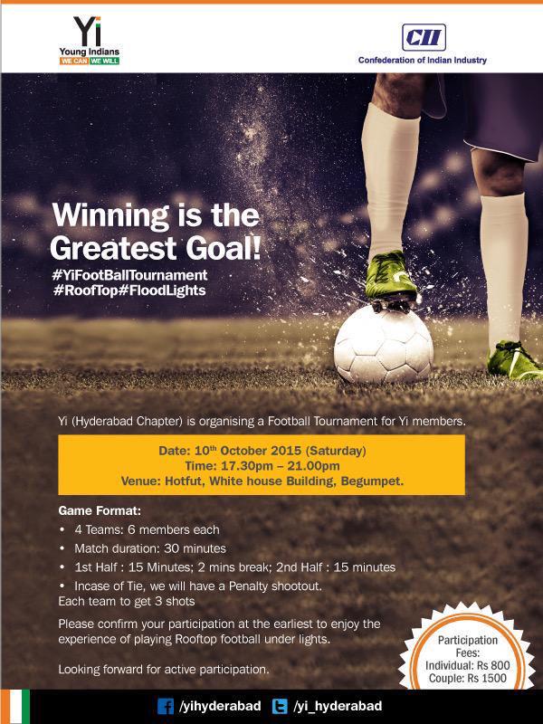 YiTweets's tweet photo. #Yi #Hyderabad Chapter organises a unique #football #tournament on #rooftop, for #YoungIndians tomorrow ! http://t.co/ERsIjaunDB