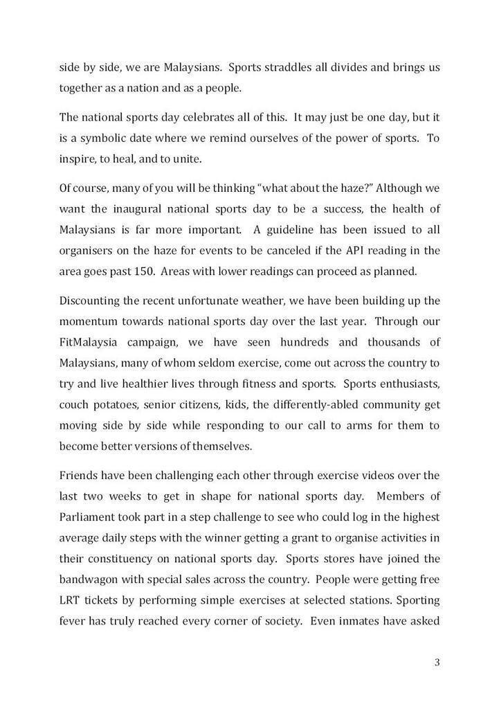 Khairykj's tweet photo. My open letter to all Malaysians on the eve of our national sports day. Towards a sporting nation. #HariSukanNegara http://t.co/o42MFqHznL