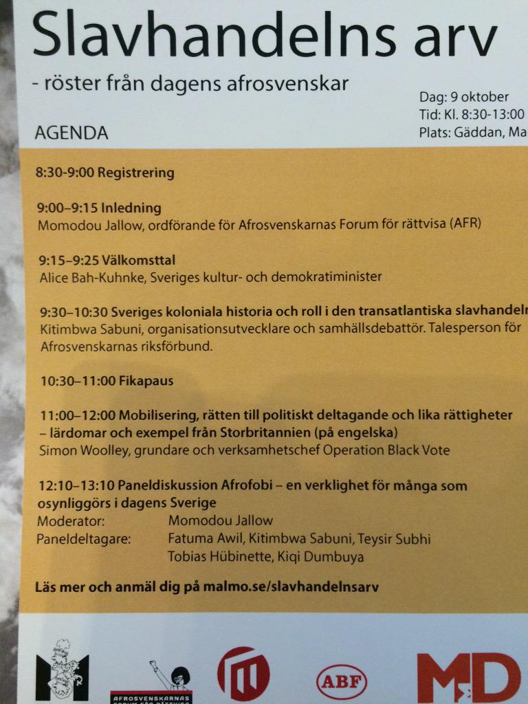 Slavhandelns arv - röster från dagens afrosvenskar! Dagens agenda #AFR #afrofobi #afrosvenskar #minnesdag9oktober