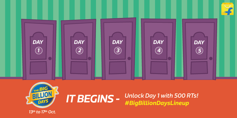 Flipkart's tweet photo. India’s biggest sale with different category launching on each day! Retweet to unlock Day 1! #BigBillionDaysLineup http://t.co/074NnI2oT8