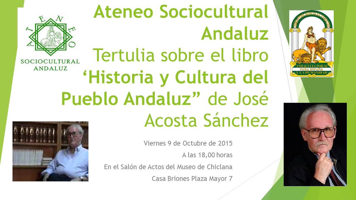 AdAChiclana's tweet photo. Hoy en #Chiclana @MuseodeChiclana Tertulia sobre "Historia y Cultura del pueblo #andaluz" de José Acosta Sánchez http://t.co/bC1dPhk6Zb