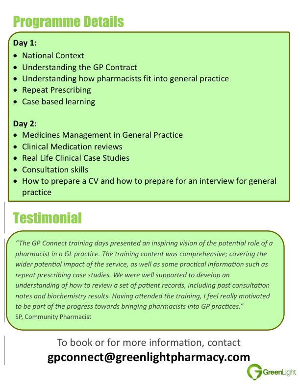 simonharrisGL's tweet photo. Two day training prog for pharmacists looking to work in General Practice. Training on Sat's @GL_Pharmacy in Euston. http://t.co/8wud4krcqw