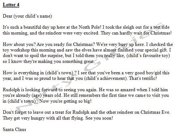 Here are the 4 options you can choose for the letter for Santa. Personalised to the child!