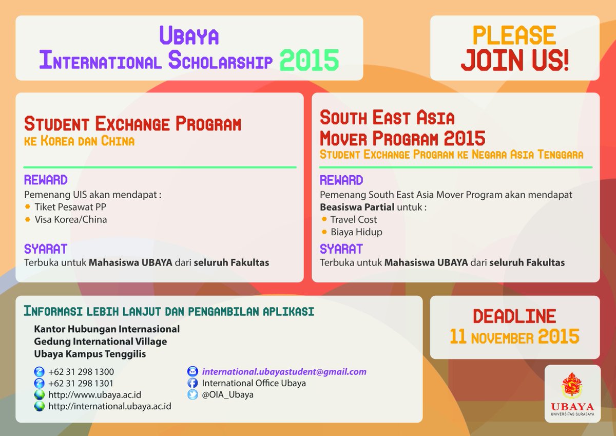 OIA_Ubaya's tweet photo. For you who want to study abroad!

PS: Ubaya student only. http://t.co/jmsTVQrGKN