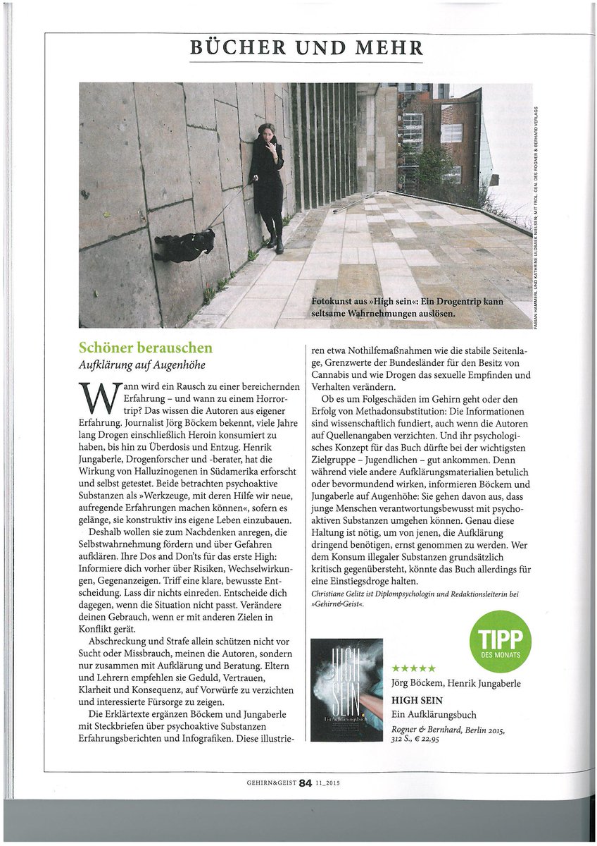 Henrik_Jung's tweet photo. Brand new review of our book "high sein. ein aufklärungsbuch" in GEHIRN &amp; GEIST. Thanks @GundG #highsein #happylife http://t.co/bNljBa5lqt