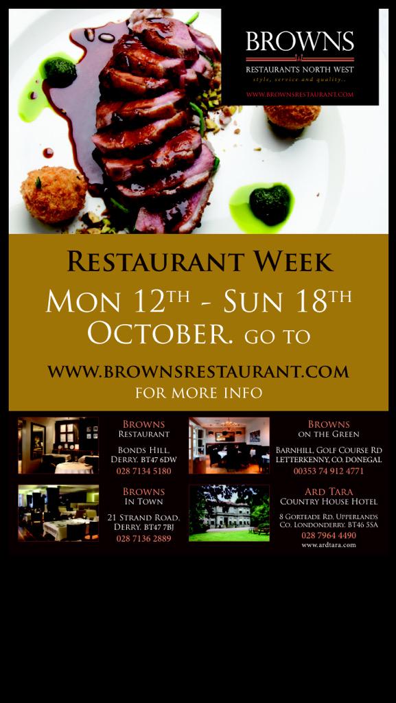 3 days till #brownsrestaurantweek have you booked? <a href="/ian034/">Ian Orr @ Browns</a> <a href="/philo333/">Phelim O'Hagan</a> <a href="/EAttwell/">Eddie Attwell</a> <a href="/northboundmbrew/">Northbound Brewery</a> <a href="/moneyexchange4u/">Money Exchange</a>