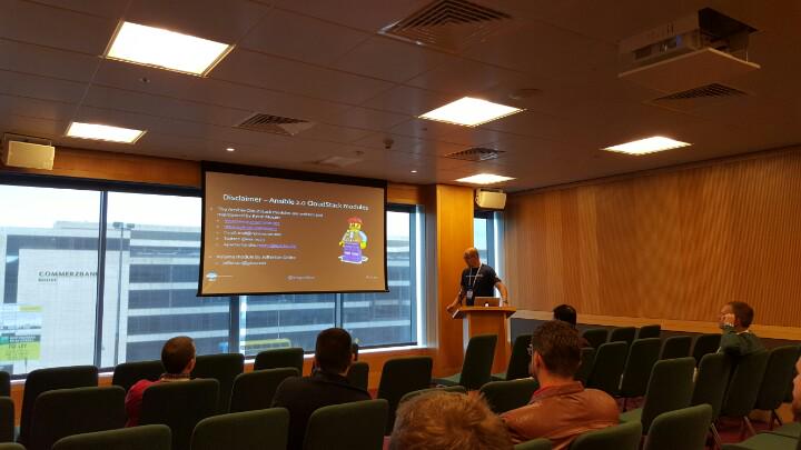 CloudyAngus's tweet photo. Dag from @shapeblue is talking about #CloudStack and #ansible 2.0 @ #ccceu http://t.co/2C6zCXbhwt