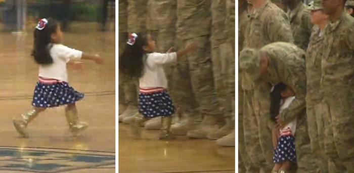 ijeav's tweet image. Niña Interrumpe Un Servicio Militar Para Abrazar A Su Papá Después De Nueve Meses