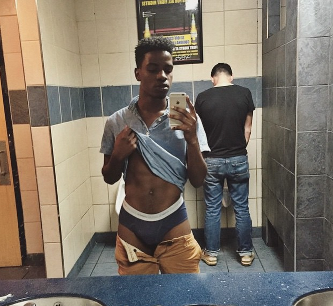 ROMEO on X: Guys showing off their underwear in public bathrooms