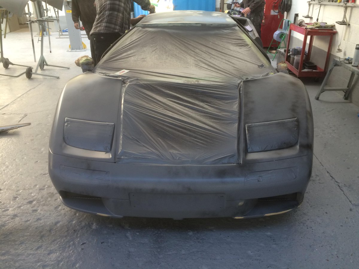 PrimePaintBody's tweet image. Lambo all Primed up and ready for final prep before painting.