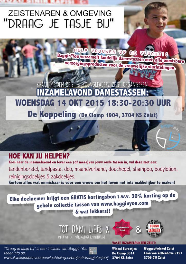 Inzamelavond damestassen (voor vrouwelijke vluchtelingen in noodopvang) @WSP_Koppeling <a href="/BagginYou/">Baggin' You</a> #vluchtelingen