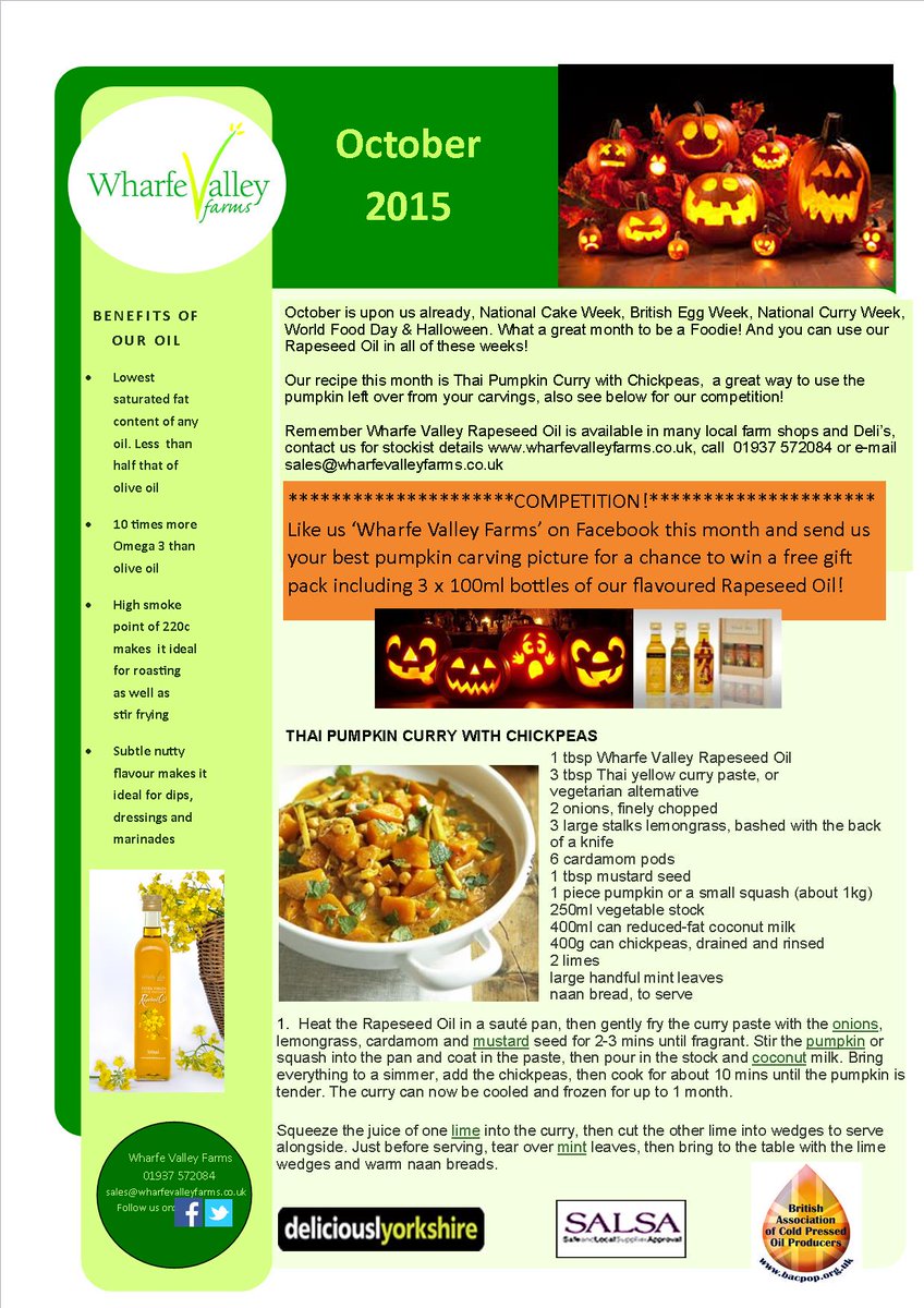 Oct newsletter attached! Thai Pumpkin Curry recipe and a competition to win a Rapeseed Oil gift pack! #Halloween