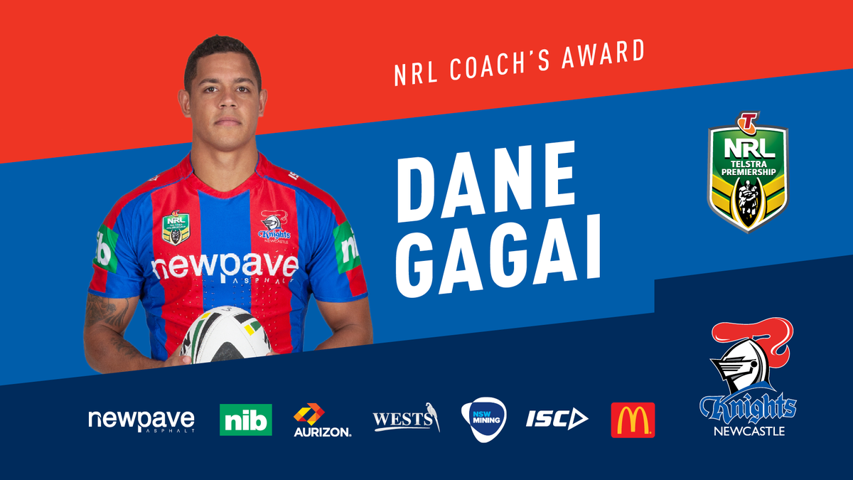 Danny Buderus has presented Dane Gagai with the 2015 NRL Coaches Award! #KnightsAwards #StayTrue