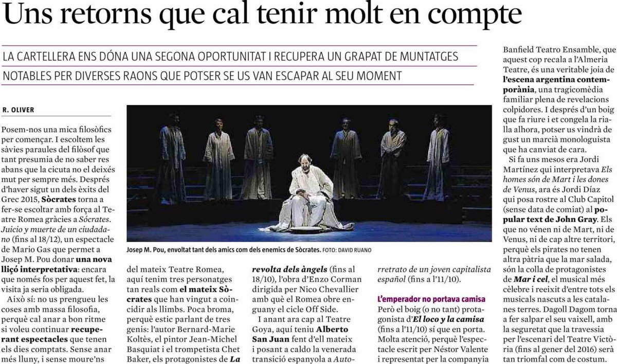 Has vist #Sócrates i #LaRevoltaDelsÀngels? Dos bons espectacles que destaca el #QuèFem!