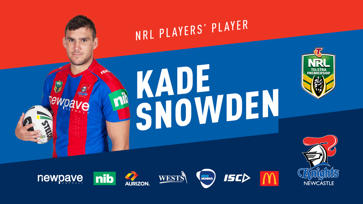 Kade Snowden has been acknowledged by his teammates with the NRL Players' Player Award #KnightsAwards #StayTrue