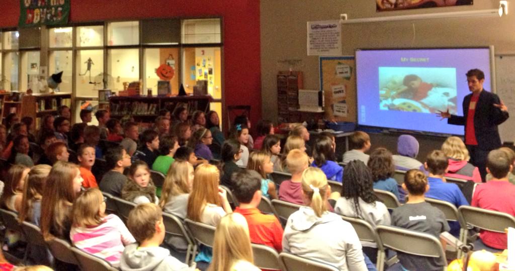 bestofbooksok's tweet image. Another big crowd for @ca_london! BOB with "The Wild Ones" author in the Oakdale Schools' library.