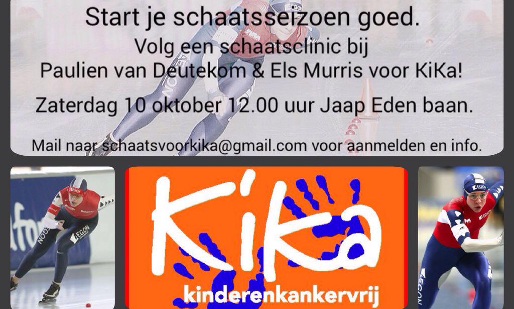 Kom je morgen ook <a href="/jaapEden/">Jaap Eden IJsbaan</a>? Om 12:00 geven <a href="/elsmurris/">Els Moeke-Murris</a> en ik een schaatsclinic voor KiKa. Voor info zie