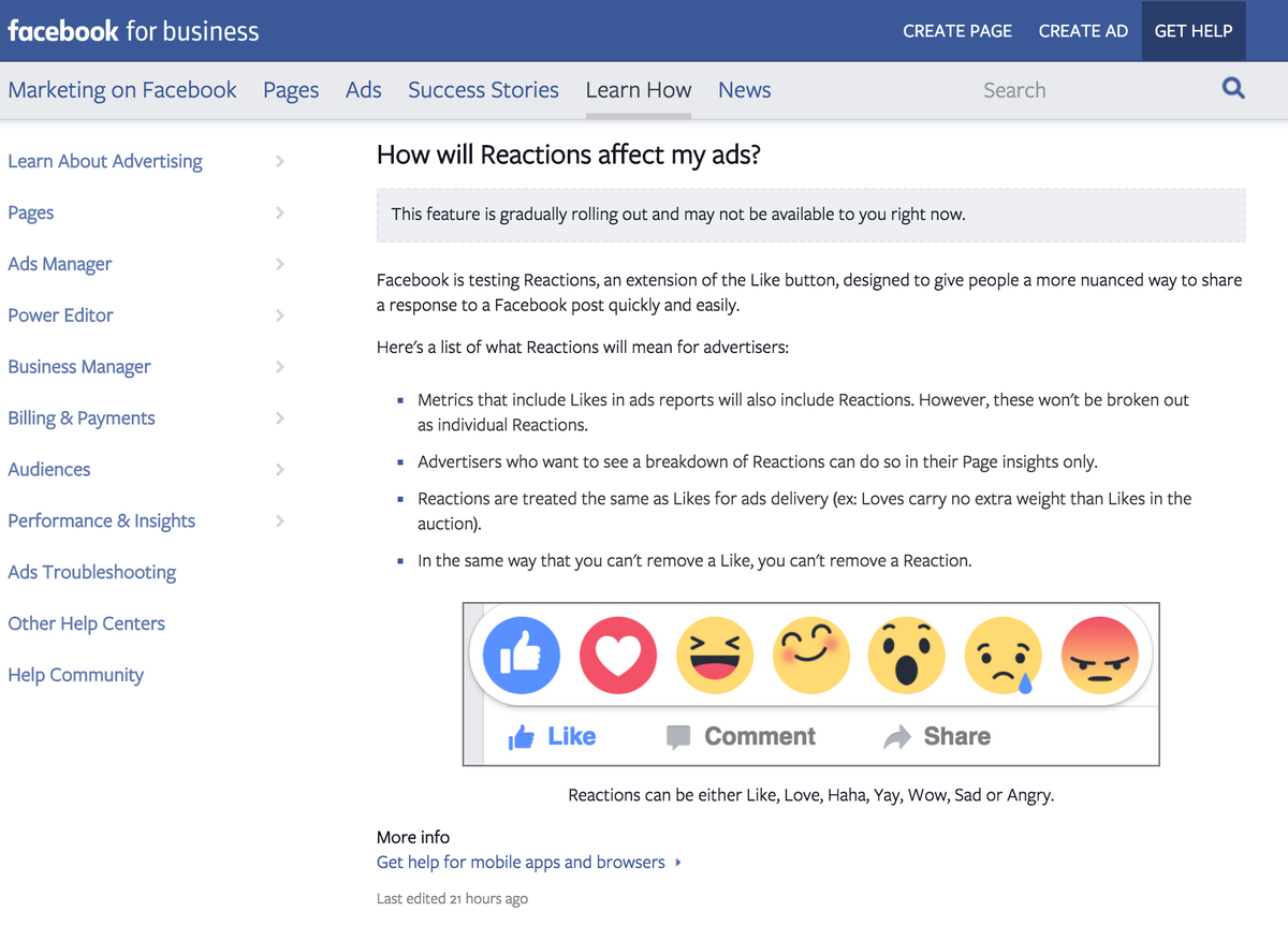 mikeblarowski's tweet photo. #Facebook in Spain / Ireland is allowing people to like, love, laugh &amp; have other reactions to posts/ads http://t.co/j182T9OivM
