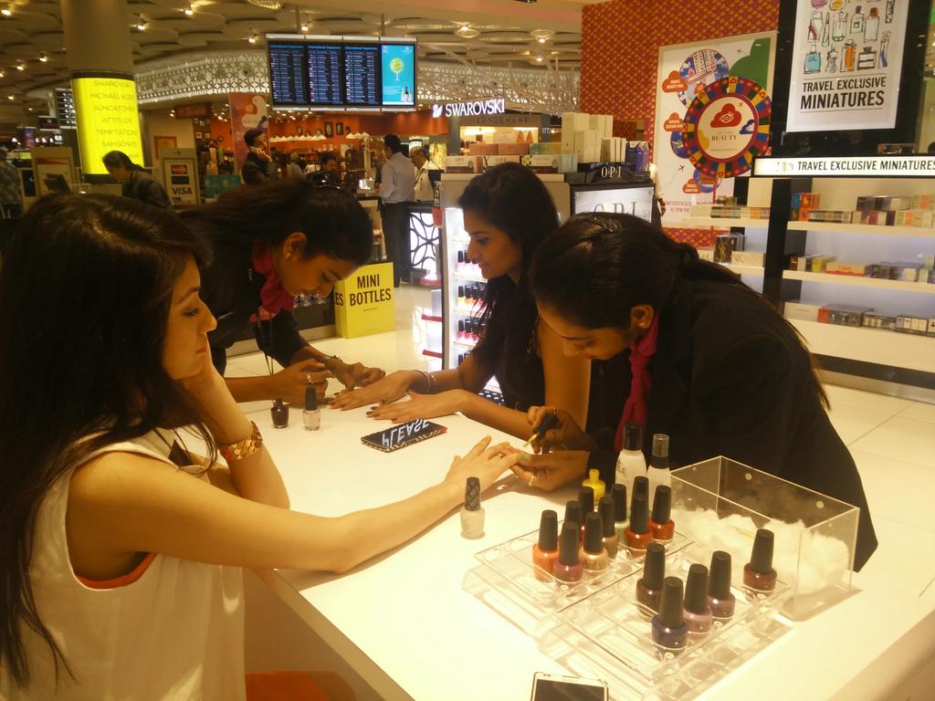Getting our nails done @DFSOfficial. #FirstClassBeauty makeovers all this month at #MumbaiBeautyFree!