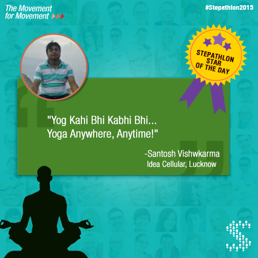 Stepathlon's tweet photo. Keep Calm and do Yoga, just like #Stepathlete Santosh Vishwkarma, @ideacellular - our Stepathlon Star of the Day! http://t.co/3cZTRIe2f2